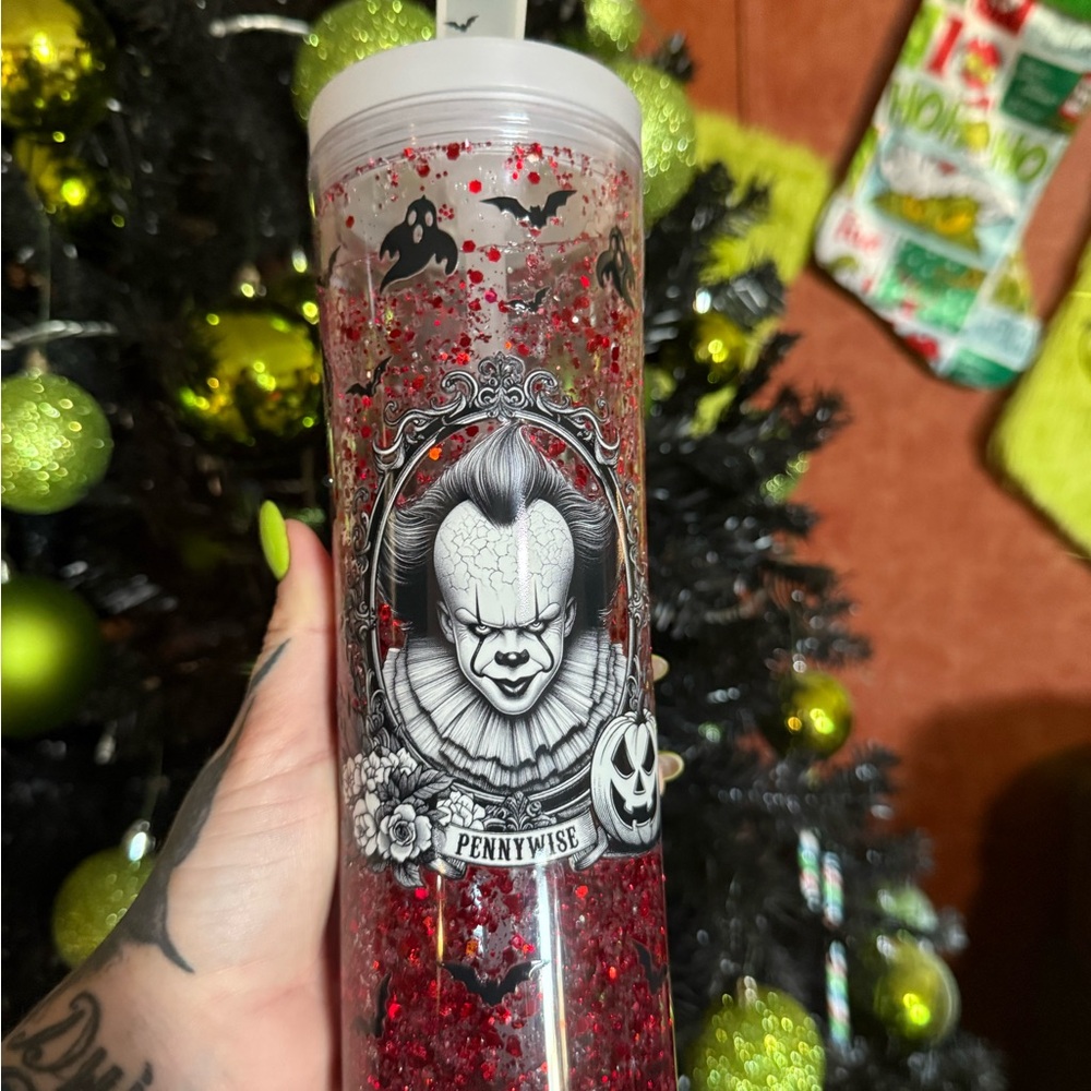 Pennywise Glitter Tumbler with Red Accents